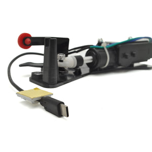 Mechanical device with various components on a white background