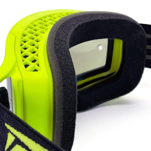 Close up of foam padding inside the J.A.C. V3 MX Goggle with Roll-Off Goggle Kit by Risk Racing