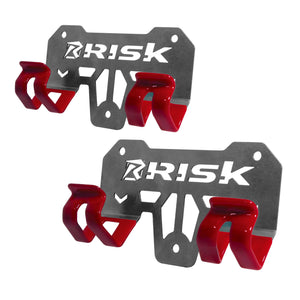 Two red and gray metal RR1 wall mounts with 'RISK' branding on a white background