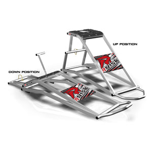 Ride-On lift/stand shown in the up and down positions