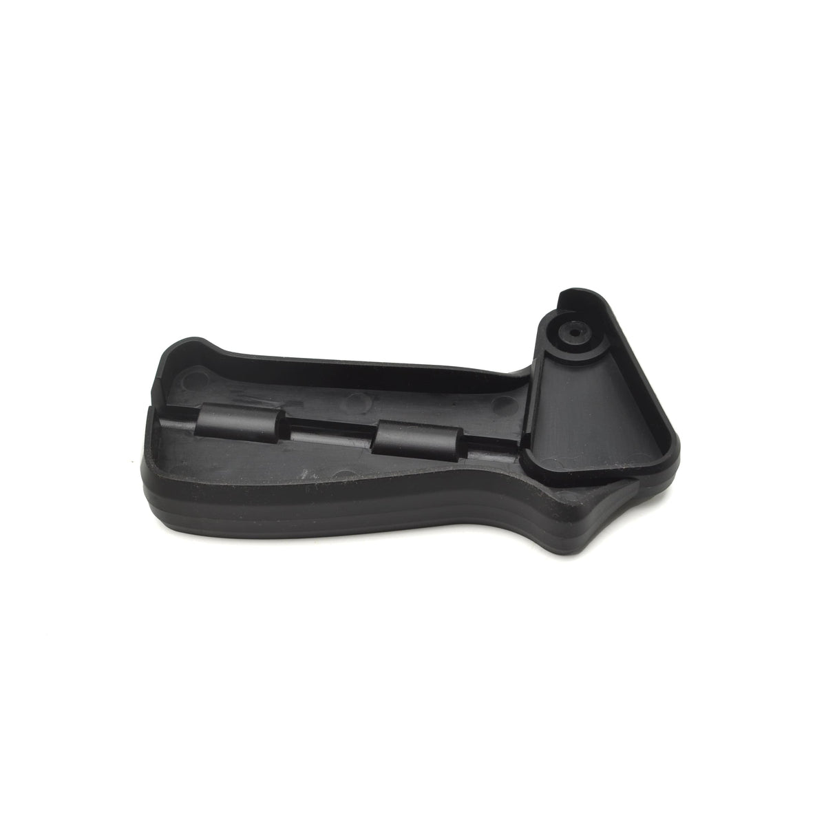 Black gate trigger for a manual gate, made of plastic, displayed on a white background.