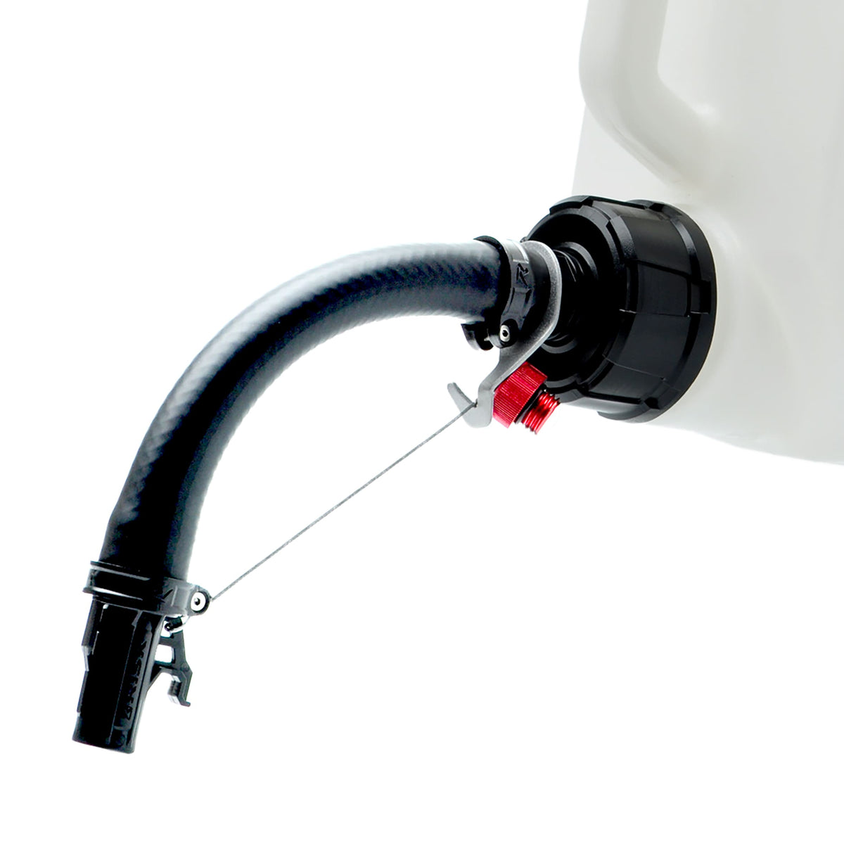 close up of a black hose bender attached to an EZ Utility Jug