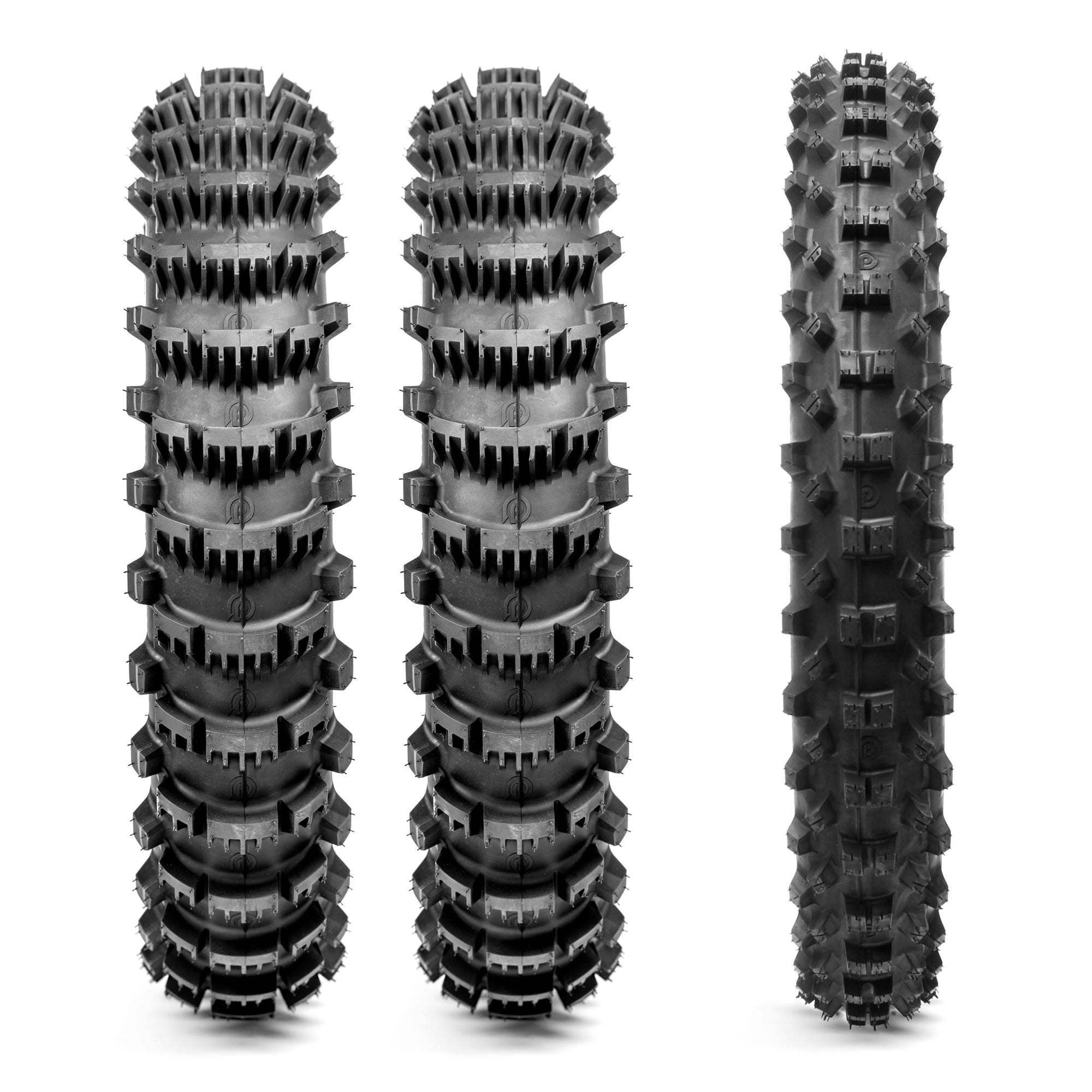 Plews Tyres | Sand/Mud 3pc Set | Two MX1 HAWKSTONE Rears & One MX2 MATTERLY Front Motocross Tire Bundle - 3/4 view