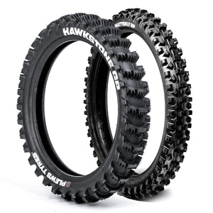 Plews Tyres | Sand Set | MX1 HAWKSTONE Rear & MX2 MATTERLY Font Motocross Tire Bundle - 3/4 view