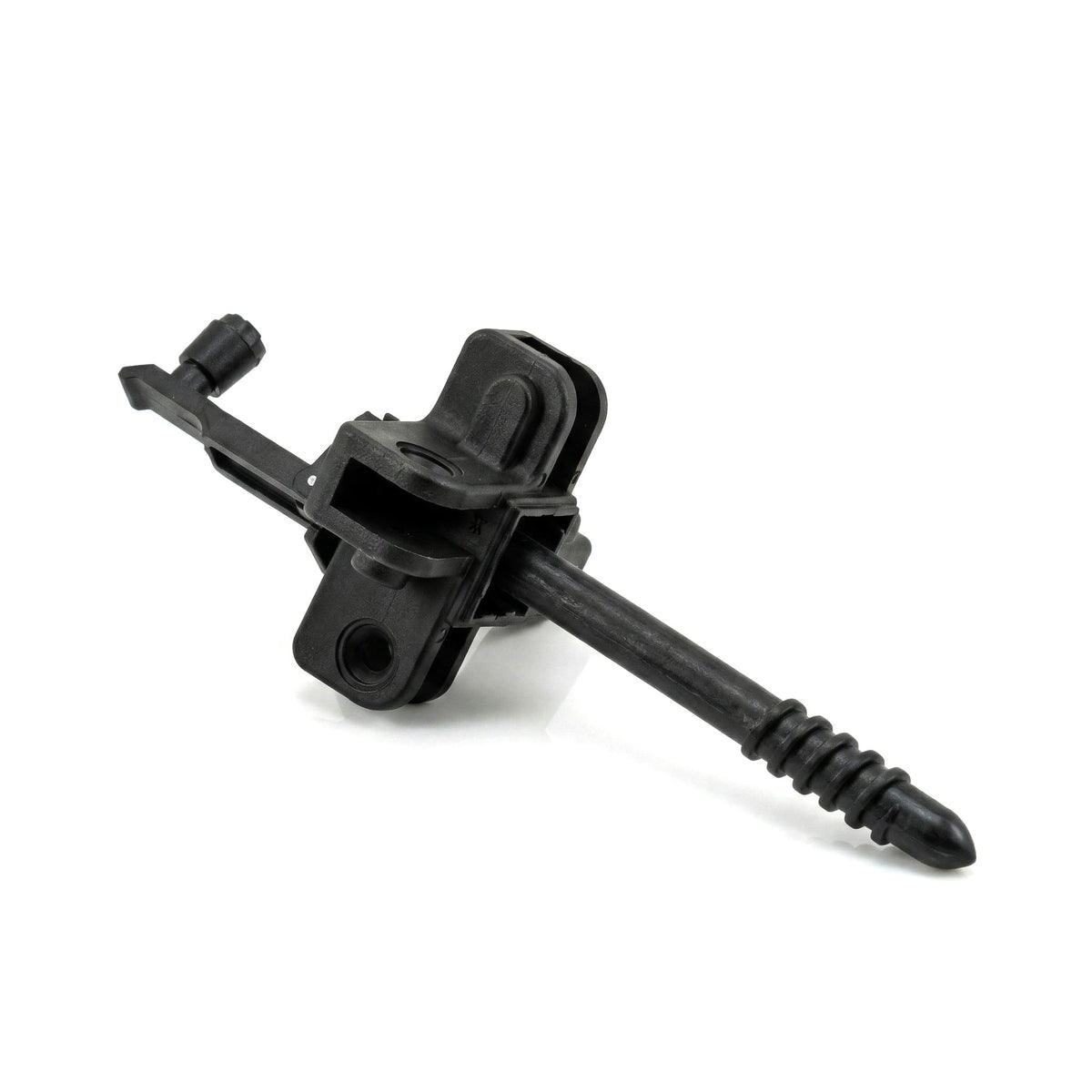 Black mechanical component on a white background