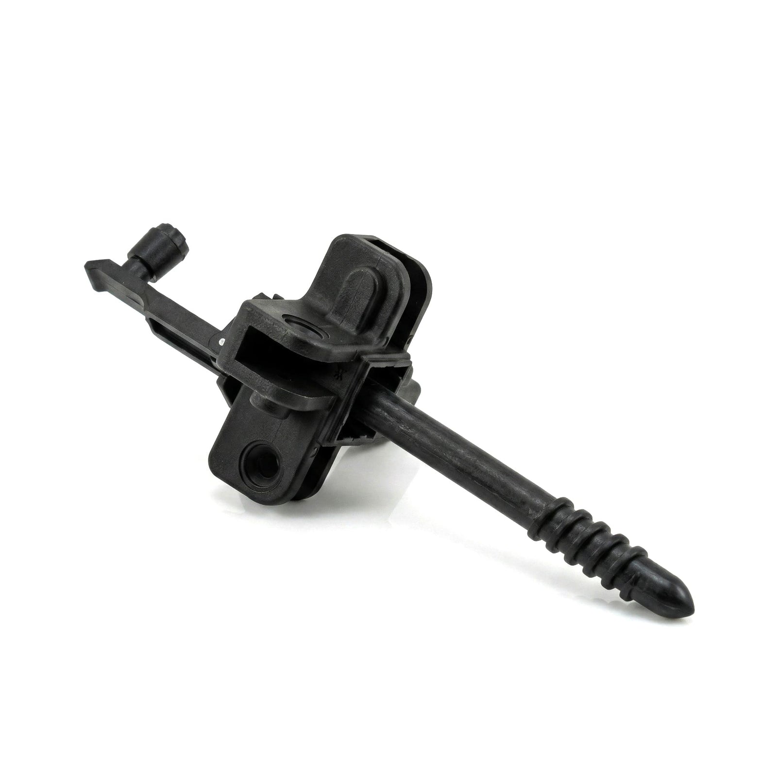 Black mechanical component on a white background