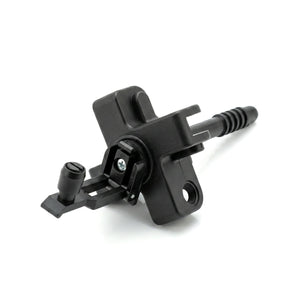 Black plastic component on a white background