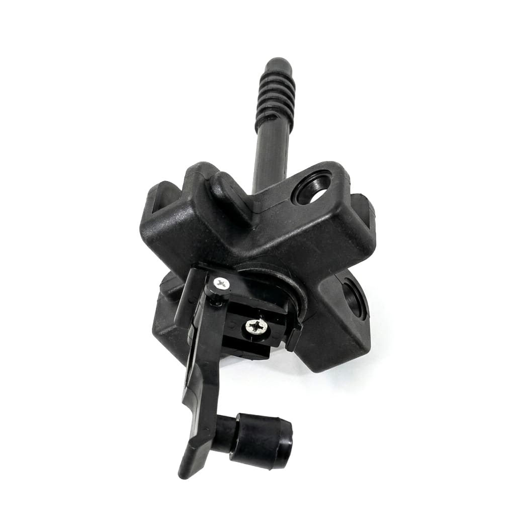 Black mechanical component on a white background