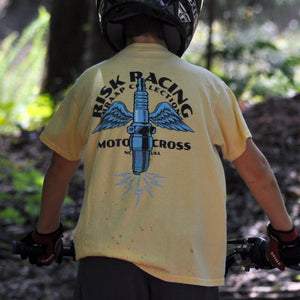Lifestyle image of Risk Racing's Spark Wings Youth T-Shirt (Back side)