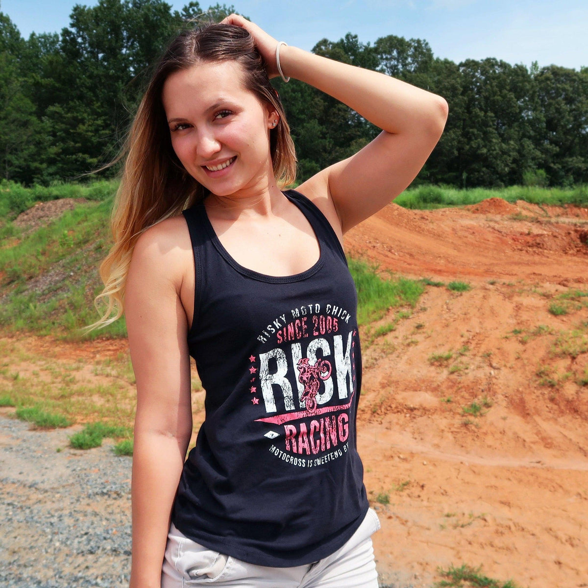 Vintage Moto Chick - Distressed Graphic Women's Racerback Black Tank Top