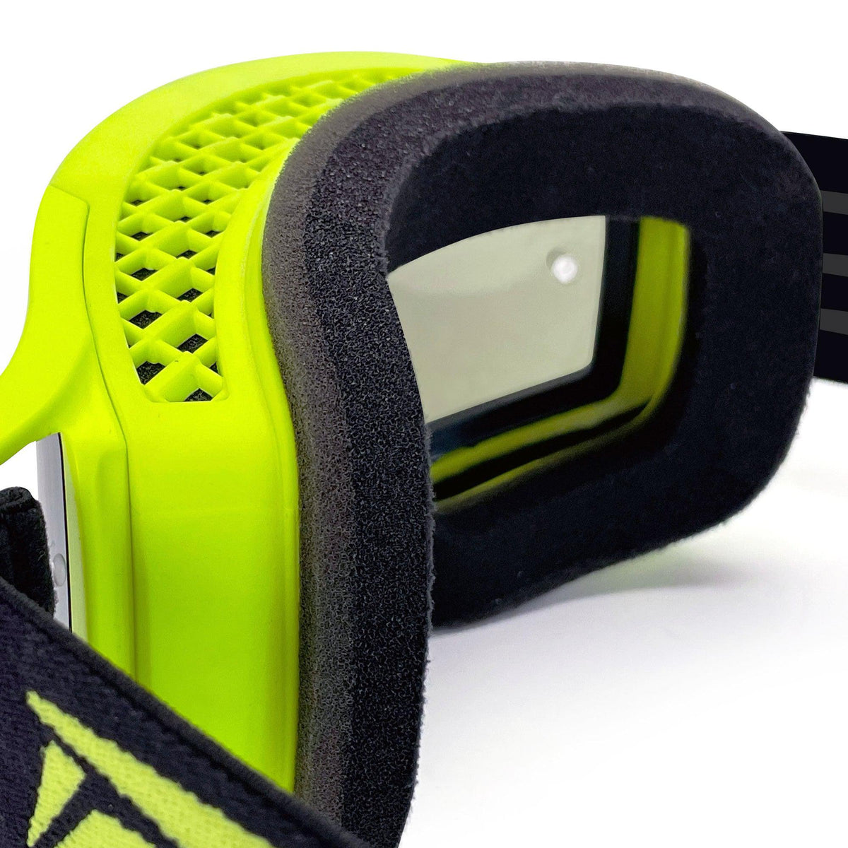 Close up of foam padding inside the J.A.C. V3 MX Goggle with Roll-Off Goggle Kit by Risk Racing