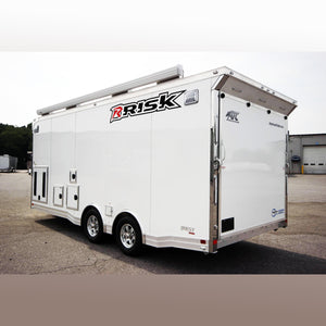 New 4 foot "RISK" Sticker on white trailer by Risk Racing