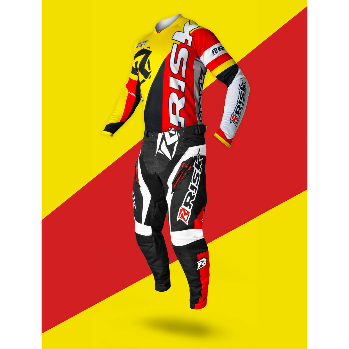 Risk Racing VENTilate V2 Jersey - Yellow/Red - Motocross Riding Gear - Full Kit with background
