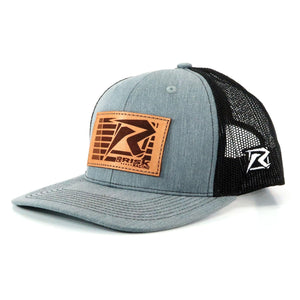 Risk Racing Gray Leather Patch Flag Trucker Snapback Hat