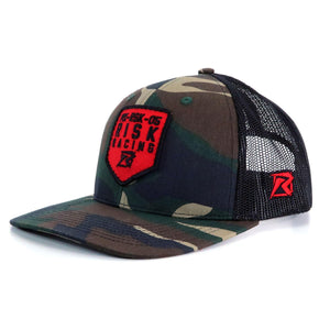Risk Racing Camo Red Patch Trucker Snapback Hat