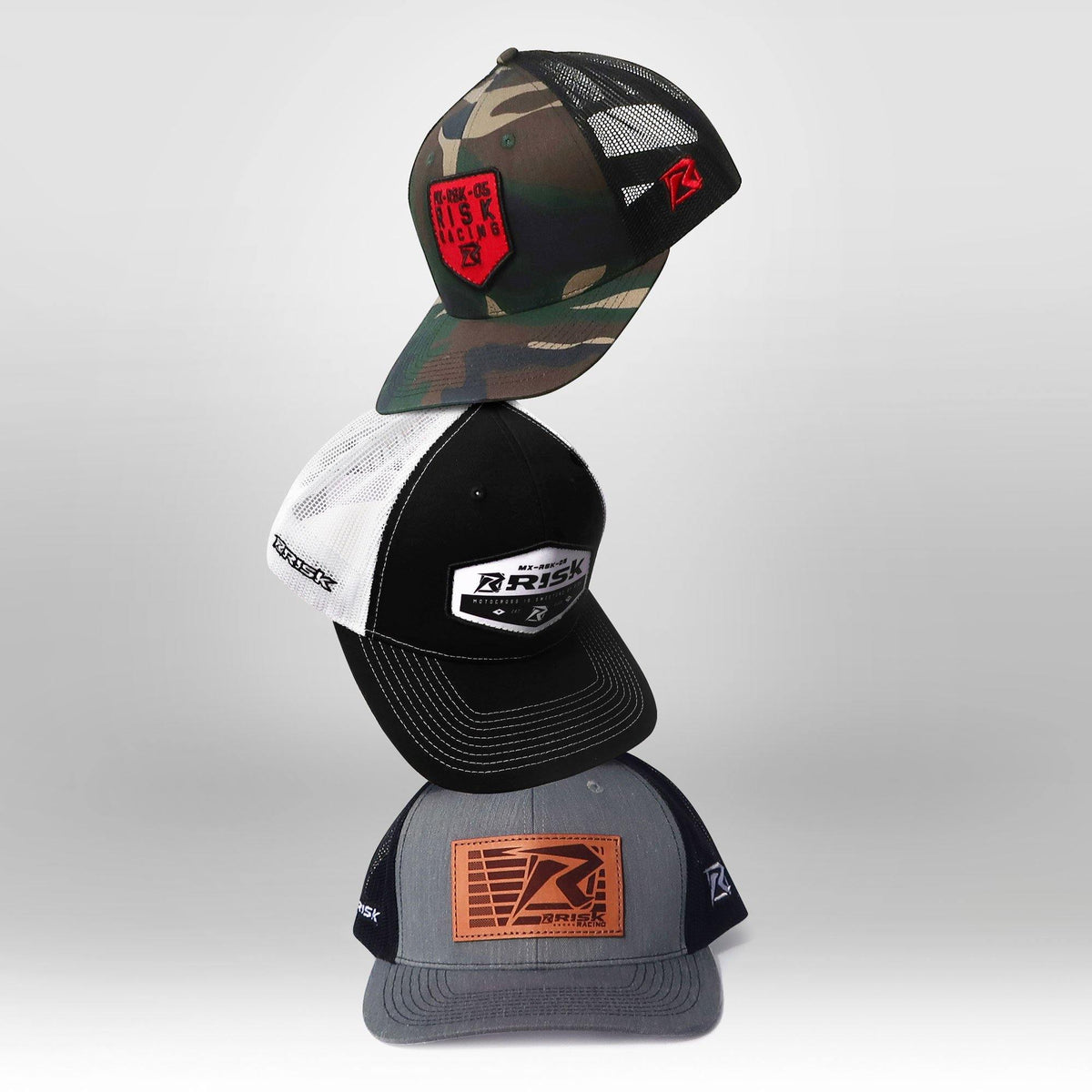 Risk Gray Leather Patch Snapback Trucker Hat - Risk Racing